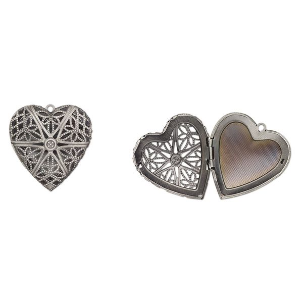 Pendant, gunmetal-finished "pewter" (zinc-based alloy), 41x40mm single-sided heart locket with cutout design. Sold per pkg of 2. image number 0