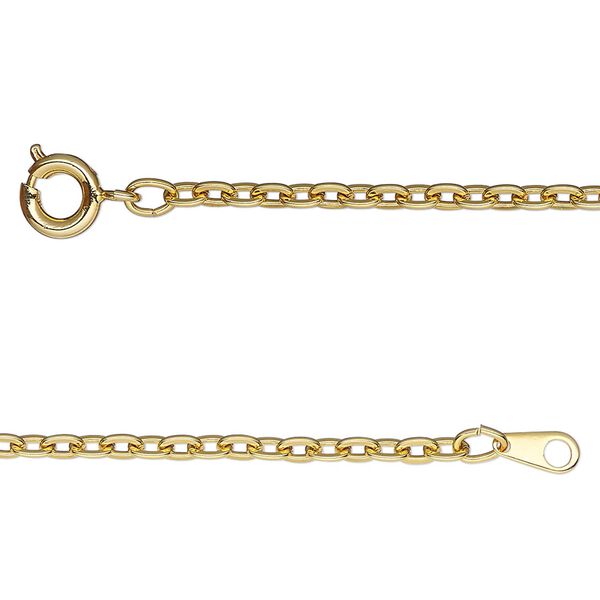 Chain, gold-finished steel, 2mm flat cable, 15 inches with springring clasp. Sold individually. image number 0