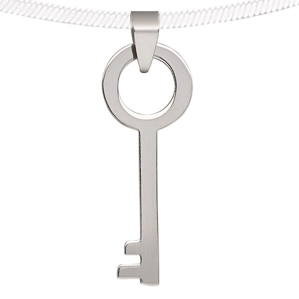Pendant, stainless steel, 40x15mm key. Sold individually. image number 0