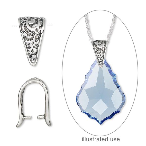 Bail, ice-pick, antiqued sterling silver, 14x8mm fancy triangle, 9mm grip length. Sold per pkg of 10. image number 0