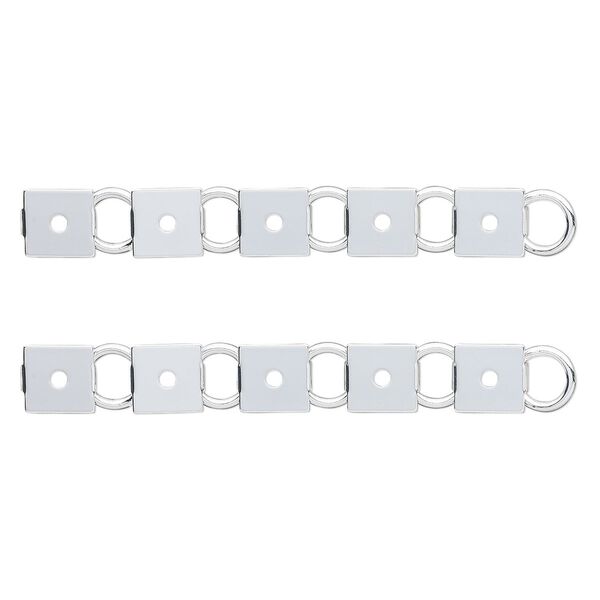 Bracelet component, silver-plated steel, (12) 10mm square link settings, 7 inches with fold-over clasp. Sold per pkg of 2. image number 0