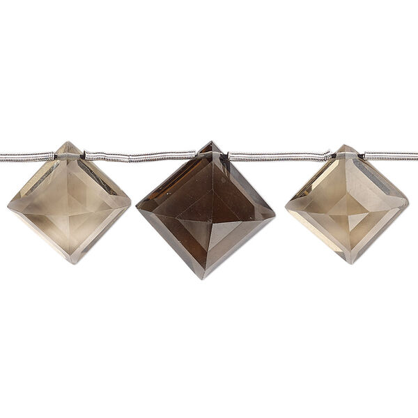 Smoky quartz 1pkg11, hand-cut top-drilled faceted flat diamond bead graduated 11x11mm-15x15mm image number 0