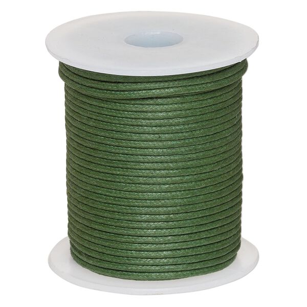 Cord, waxed cotton, dark green, 2mm, 50+ pound test. Sold per 25-meter spool. image number 0