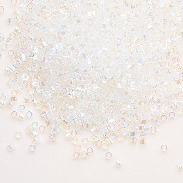 Seed bead, Delica®, glass, pkg/50g, #11 cut, translucent rainbow crystal clear (DBC-0051). image number 0