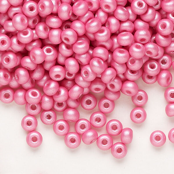 Seed bead, Preciosa Ornela Czech glass, pkg/500g, #6 rocaille, opaque PermaLux dyed pink chalkwhite, (22010). image number 0