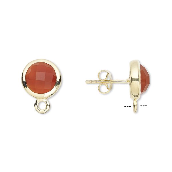 Earstud 1pkg2 carnelian, 10mm round / closed loop, gold-finished brass 1 pair image number 0