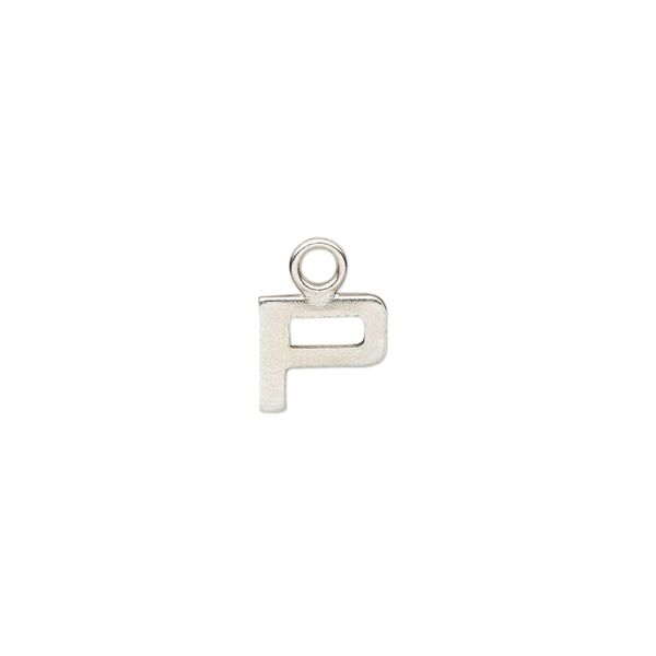 Charm, sterling silver, 8mm single-sided modern square alphabet letter P. Sold individually. image number 0