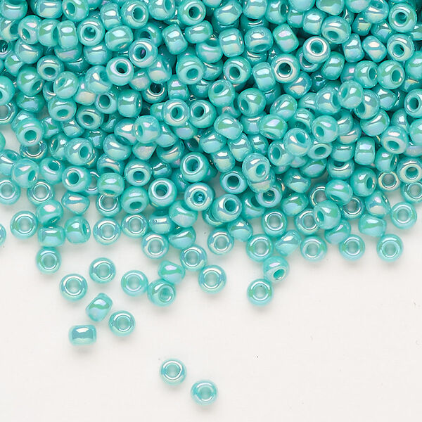 Seed bead, Miyuki, glass, pkg/50g, #8 rocaille, opaque rainbow sea opal, (RR-485). image number 0