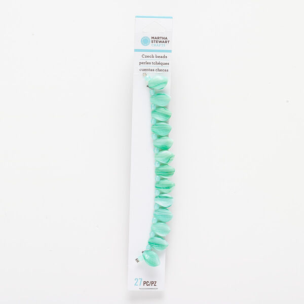 Bead, Czech pressed glass, translucent and opaque teal and white, 4x4mm faceted barrel and 14x10mm top-drilled leaf. Sold per pkg of 27. image number 0