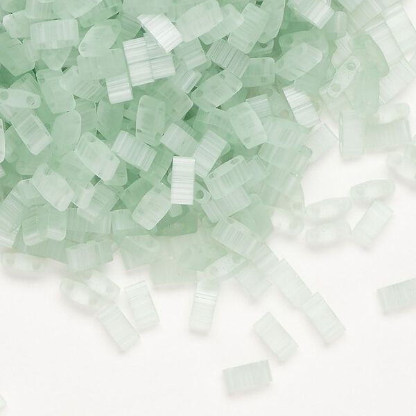 Seed bead, TILA®, glass, pkg/250g, 5x2.3mm half tila rectangle, translucent silk luster mint green (HTL-2559-1). image number 0