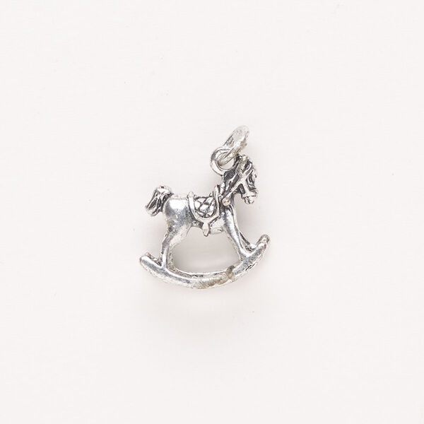 Charm, "pewter" (zinc-based alloy), pkg/1, antique silver finish, 14x13mm 3D rocking horse. image number 0