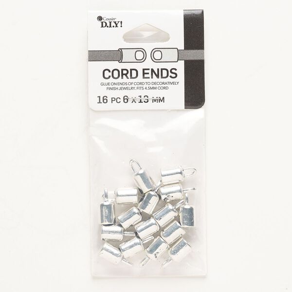 Cord end, "pewter" (zinc-based alloy), pkg/16, silver finish, 4.7mm glue-in. image number 0