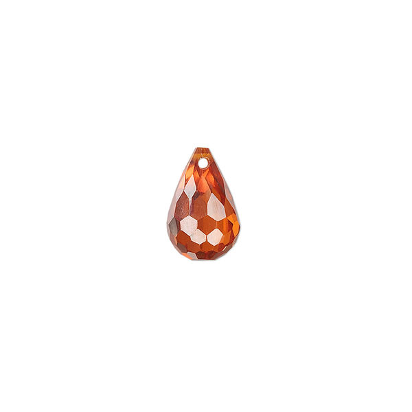 Bead, cubic zirconia, orange, 12x8mm top-drilled faceted teardrop, Mohs hardness 8-1/2. Sold per pkg of 2. image number 0