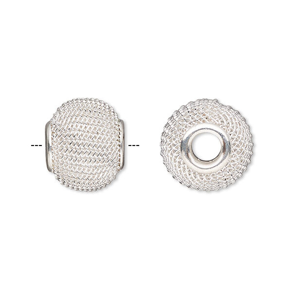 Bead, Dione®, silver-plated steel, 14x12mm mesh rondelle. Sold per pkg of 6. image number 0