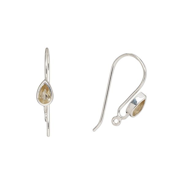 Ear wire fishhook 1pkg2 sterling silver / citrine, 16mm / 6x4mm teardrop / hand-cut / closed loop, 22 gauge 1 pair image number 0
