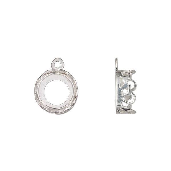 Drop, sterling silver, 11mm round with petal edge and open back with 10mm round cabochon bezel setting. Sold individually. image number 0