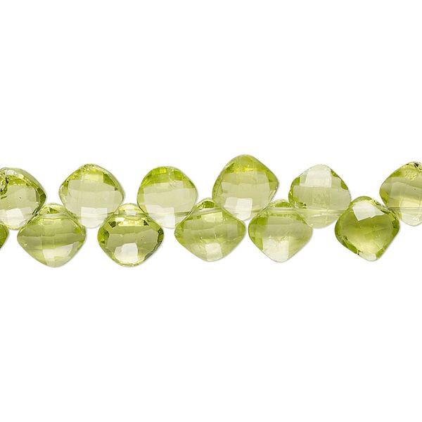 Peridot 1pkg1, hand-cut top-drilled faceted puffed diamond bead natural 8 inch 6-7mm image number 0