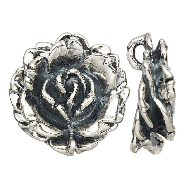 Pendant, antiqued sterling silver, 37x37mm-38x38mm flower. Sold individually. image number 0