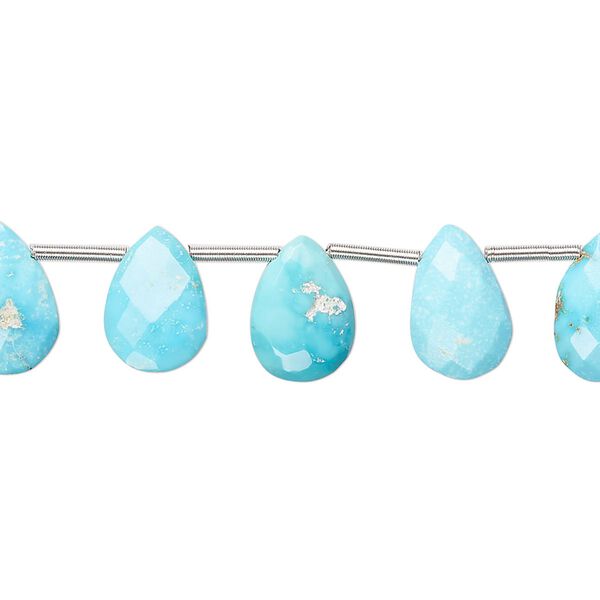 Imperial crown turquoise 1pkg18, hand-cut top-drilled faceted puffed teardrop bead natural 7x5mm-12x8mm image number 0