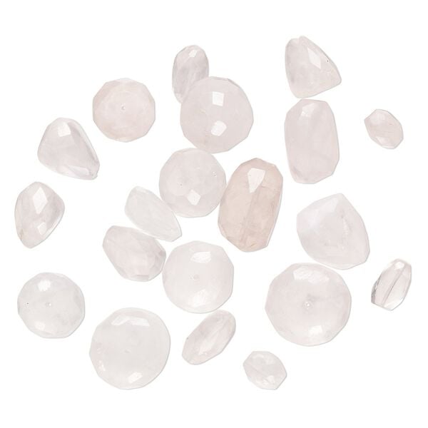 Rose quartz 1pkg1, hand-cut top-drilled / center-drilled faceted mixed shape bead natural 2 oz mix 10x7mm-23x14mm image number 0
