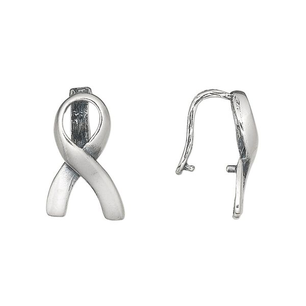 Bail, JBB Findings, ice-pick, antiqued sterling silver, 18x11mm awareness ribbon, 9mm grip length. Sold individually. image number 0
