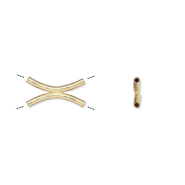 Bead, gold-plated brass, 14x7mm brushed double curved tube. Sold per pkg of 6. image number 0