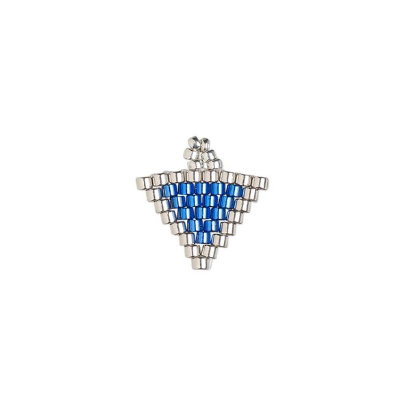 Drop, Creative Touch, glass, cobalt and silver, 12mm double-sided triangle. Sold individually. image number 0