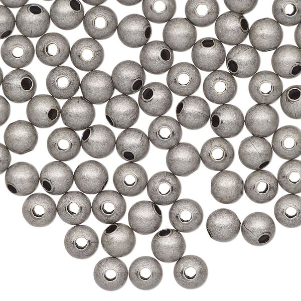 Bead, antique silver-finished brass, 5mm round. Sold per pkg of 100. image number 0