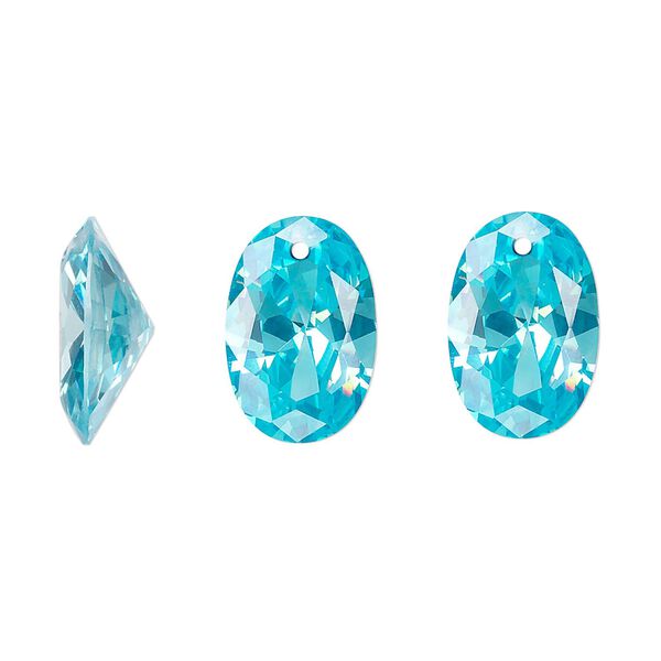 Drop, cubic zirconia, aqua blue, 15x10mm hand-faceted oval, Mohs hardness 8-1/2. Sold per pkg of 2. image number 0