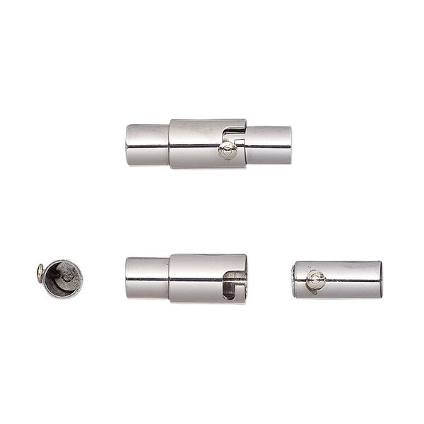 Clasp, magnetic, stainless steel, 17x5mm locking round tube with glue-in ends, 3.5mm inside diameter. Sold individually. image number 0