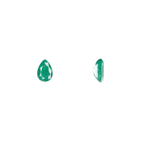 Emerald 1pkg1, hand-cut faceted pear gem 7x5mm image number 0