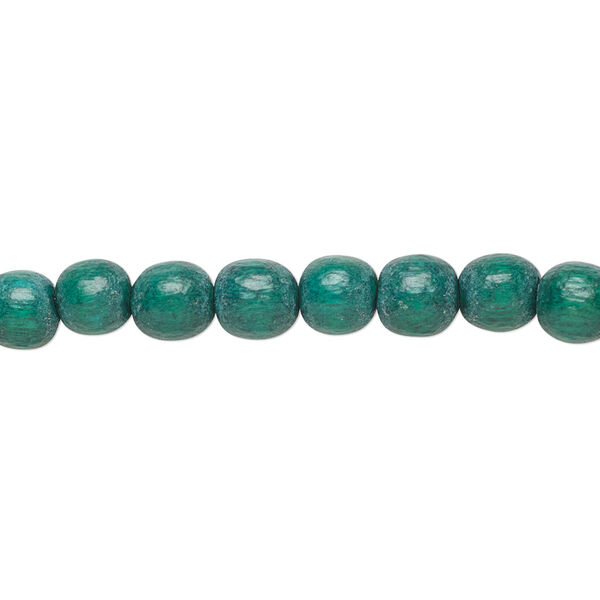 Bead, Taiwanese cheesewood (dyed / waxed), dark green, 5-6mm round. Sold per pkg of (2) 15-1/2" to 16" strands. image number 0