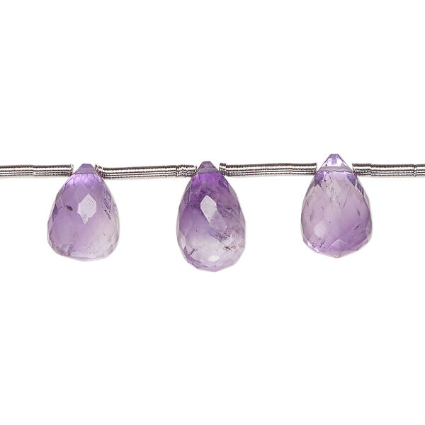 Amethyst 1pkg16, hand-cut top-drilled faceted briolette bead natural 9x6mm-12x7mm image number 0