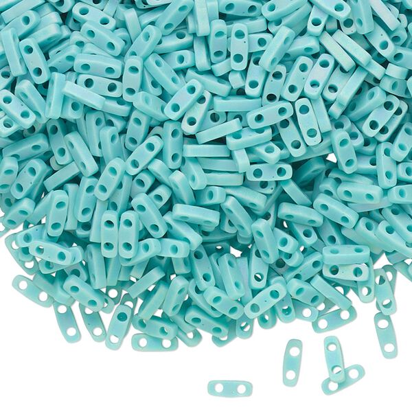 Seed bead, TILA®, glass, pkg/5g, 5x1.2mm quarter tila rectangle, opaque matte rainbow mint green, (QTL-412FR). image number 0
