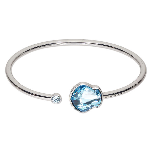 Bracelet, cuff, Everyday Jewelry™, Crystal Passions® and silver-plated "pewter", aquamarine, 16mm wide shell, 7 inches. Sold individually. image number 0