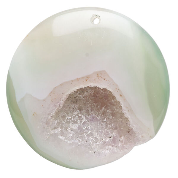 Druzy green agate 1pkg1, puffed flat round focal 36-42mm image number 0