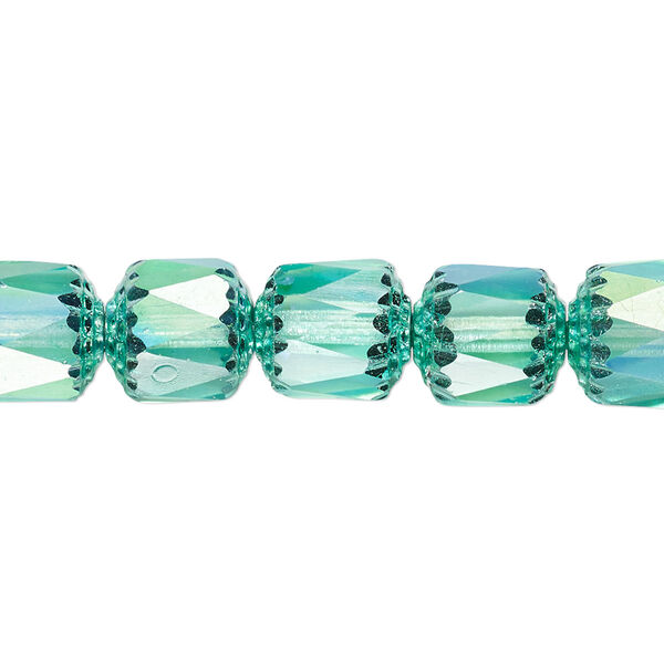 Bead, Czech dipped décor glass, teal Apollo AB, 10mm round cathedral. Sold per 15-1/2" to 16" strand. image number 0