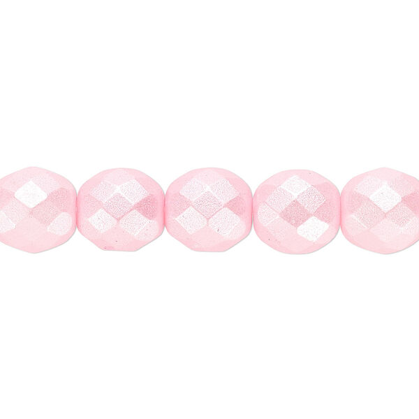 Bead, Czech fire-polished dipped décor glass, pearlescent light pink, 10mm faceted round. Sold per 15-1/2" to 16" strand. image number 0