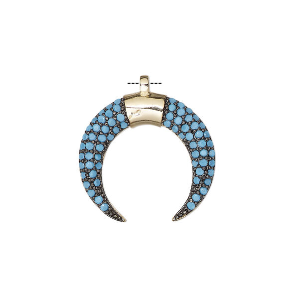 Drop, cubic zirconia and gold-finished brass, turquoise blue, 20x19mm single-sided naja. Sold individually. image number 0