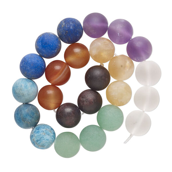 Multi-gemstone 1pkg1, matte round bead 9.5 inch 10mm image number 0