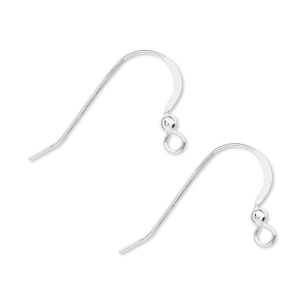Ear wire fishhook 1pkg10 sterling silver, 16mm flat / 2.5mm ball / open loop, 22 gauge 5 pair image number 0
