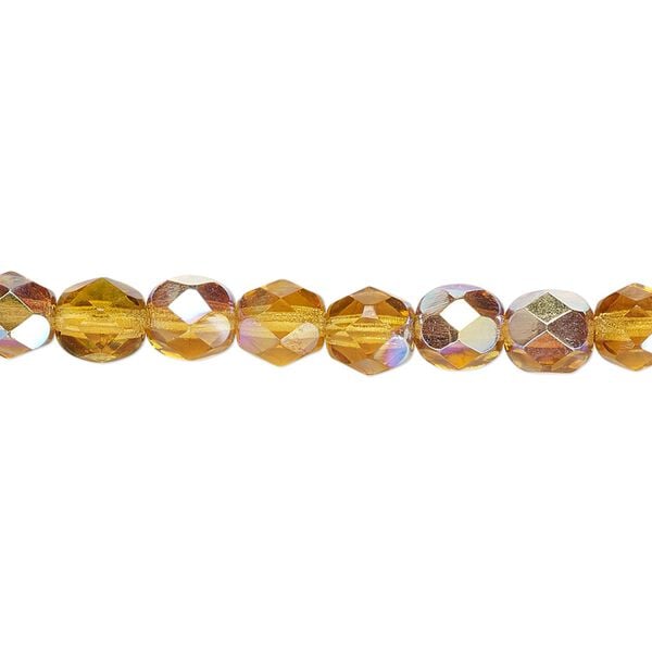 Bead, Czech fire-polished glass, translucent honey AB, 6mm faceted round. Sold per pkg of 1,200 (1 mass). image number 0