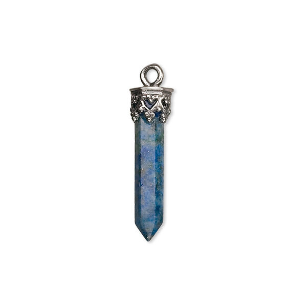 Drop, lapis lazuli (natural) and sterling silver, 20x3mm-26x4mm hand-cut point. Sold individually. image number 0