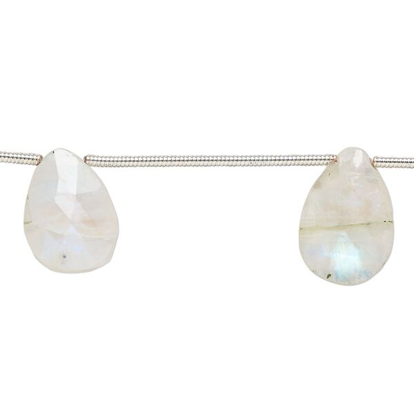 Rainbow moonstone 1pkg6, hand-cut top-drilled faceted puffed teardrop bead natural 13x9mm-16x12mm image number 0