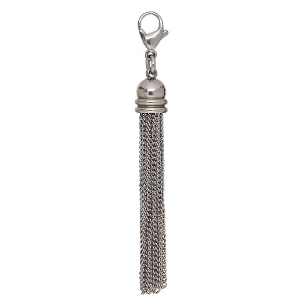 Tassel, stainless steel, 2-3/4 inches with 5mm jump ring and lobster claw clasp. Sold individually. image number 0