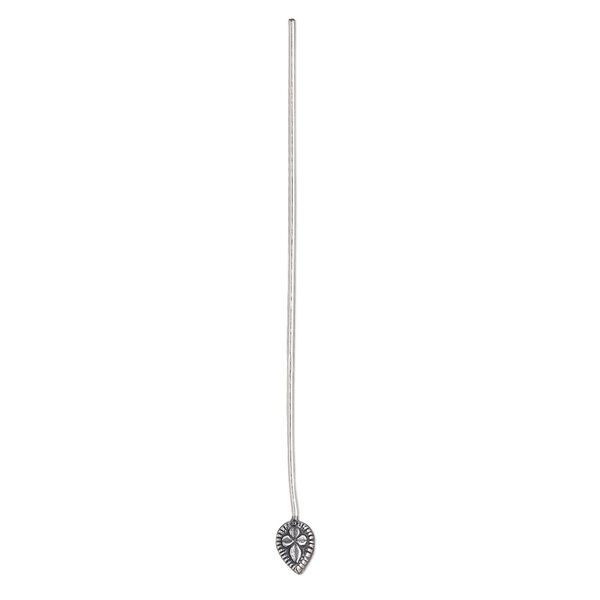 Head pin, sterling silver, 2-1/2 inches with 7x5mm fancy teardrop, 21 gauge. Sold per pkg of 6. image number 0