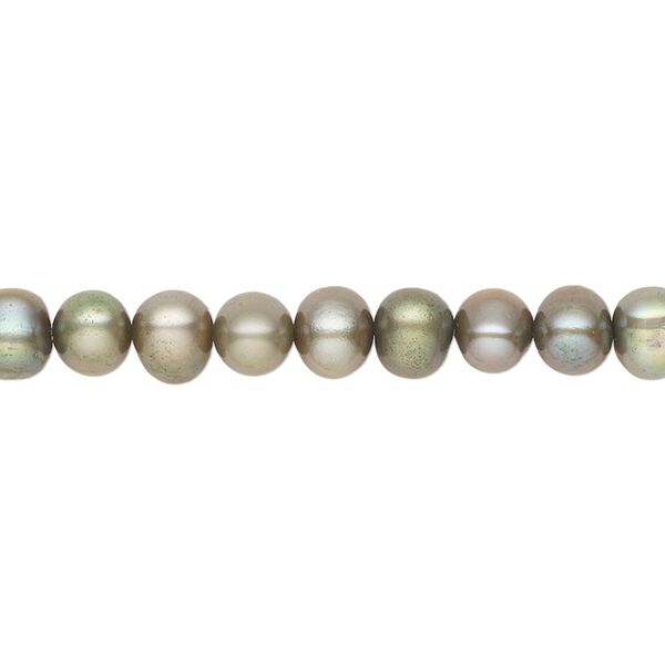 Pearl, cultured freshwater pearl (dyed), pkg/15-1/2 to 16 inches, 5-6mm potato, B- grade, green. image number 0
