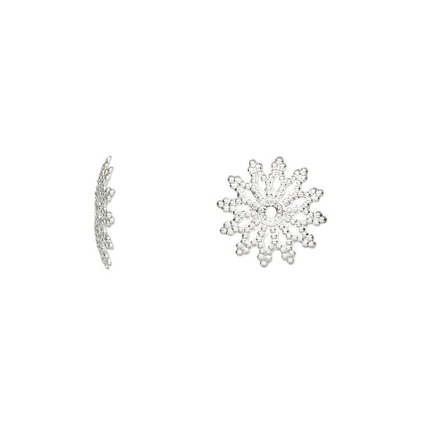 Bead cap, silver-plated brass, 11x2mm flat filigree, fits 12-14mm bead. Sold per pkg of 100. image number 0