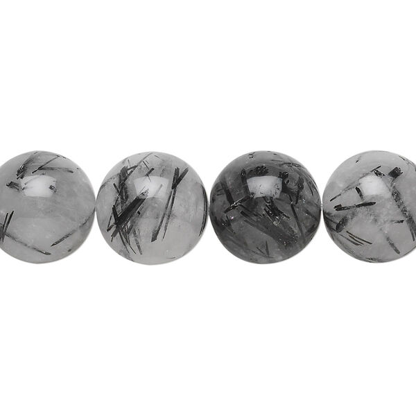 Tourmalinated quartz 1pkg1, round bead natural 15.5-16 inch 12mm image number 0