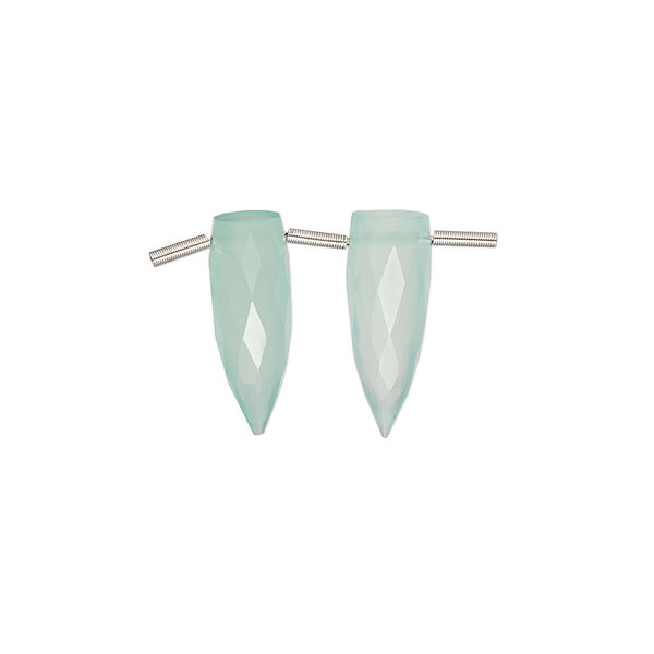 Chalcedony 1pkg2, hand-cut top-drilled faceted spike bead 16x6mm image number 0
